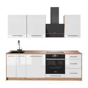 Keittonurkkaus Fame-Line Valkoinen korkeakiilto/Goldkraft tammi 230 cm, AP Oak Vicco