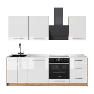 Keittonurkkaus Fame-Line Valkoinen korkeakiilto/Goldkraft tammi 230 cm, AP Marble Vicco