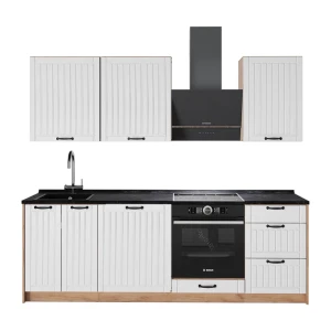 Küchenzeile Fame-Line Weiß Landhaus/Goldkraft Eiche 230 cm ohne Arbeitsplatte Vicco