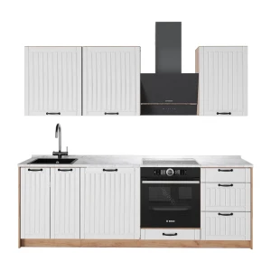 Keittonurkkaus Fame-Line Valkoinen maalaistalo/Goldkraft tammi 230 cm, AP Marble Vicco