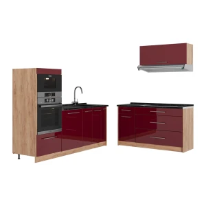 Keittiö Fame-Line Bordeaux korkeakiilto/Goldkraft tammi 340 cm, AP Antrasiitti Vicco