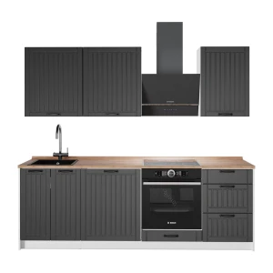 Küchenzeile Fame-Line Dunkelgrau/Weiß 230 cm, AP Eiche Vicco