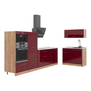 Keittiö Fame-Line Bordeaux korkeakiilto/Goldkraft tammi 380 cm, AP Marble Vicco