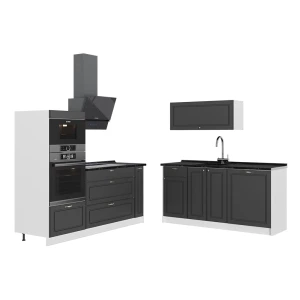 Køkken Fame-Line Anthrazit-Gold Landhaus/Hvid 340 cm, BP Antracit Vicco