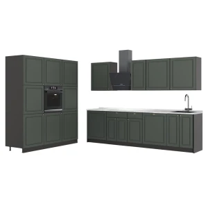 Kitchenette Fame-Line Casa de campo verde e dourada/antracite 460 cm, Mármore AP Vicco