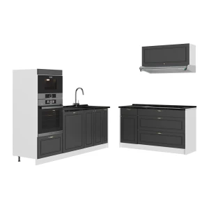 Keuken Fame-Line Anthrazit-Gold Landhaus/Wit 340 cm zonder werkblad Vicco