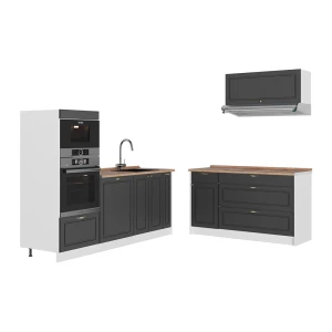 Cozinha Fame-Line Casa de campo em ouro antracite/Branco 340 cm, AP Carvalho Vicco