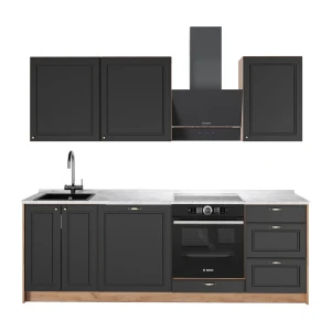 Küchenzeile Fame-Line Anthrazit-Gold Landhaus/Goldkraft Eiche 230 cm, AP Marmor Vicco