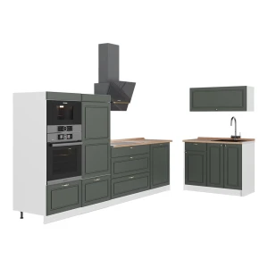 Cozinha Fame-Line Casa de campo verde e dourada/Branco 380 cm, AP Carvalho Vicco