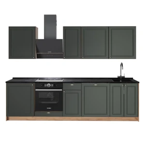 Kitchenette Fame-Line Casa de campo verde e dourada/Carvalho dourado 280 cm, AP Antracite Vicco