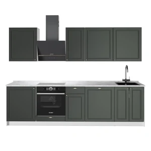 Kitchenette Fame-Line Casa de campo verde e dourada/Branco 280 cm, Mármore AP Vicco