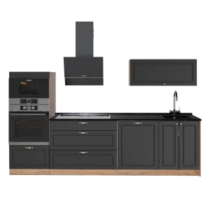 Küchenzeile Fame-Line Anthrazit-Gold Landhaus/Goldkraft Eiche 280 cm, AP Anthrazit Vicco