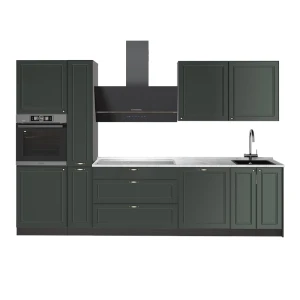 Kitchenette Fame-Line Casa de campo verde e dourada/antracite 310 cm, Mármore AP Vicco