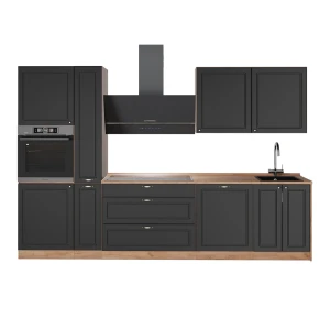 Køkkenrække Fame-Line Anthrazit-Gold Landhaus/Gylden eg 310 cm, BP Eg Vicco