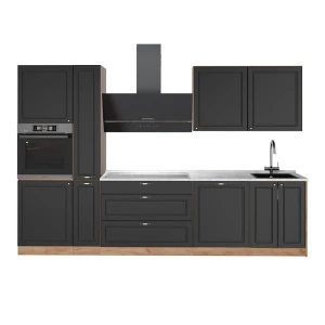 Køkkenrække Fame-Line Anthrazit-Gold Landhaus/Gylden eg 310 cm, BP Marmor Vicco