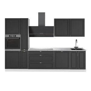 Küchenzeile Fame-Line Anthrazit-Gold Landhaus/Weiß 310 cm, AP Marmor Vicco