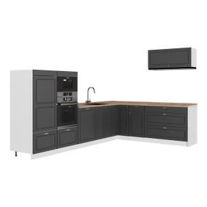 Cuisine en angle Fame-Line Anthrazit-Gold Landhaus/Blanc 327 x 227 cm, PT Chêne Vicco