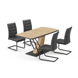 Spisebordssæt Fenaro Gylden eg 120 x 80 cm med 4 spisestuestole, sort Vicco