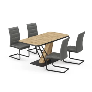 Spisebordssæt Fenaro Gylden eg 120 x 80 cm med 4 spisestuestole, grå Vicco