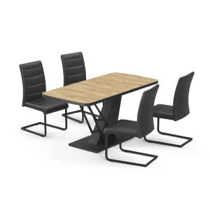 Spisebordssæt Fenaro Gylden eg/Sort 120 x 80 cm med 4 spisestuestole, sort Vicco