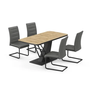 Spisebordssæt Fenaro Gylden eg/Sort 120 x 80 cm med 4 spisestuestole, grå Vicco