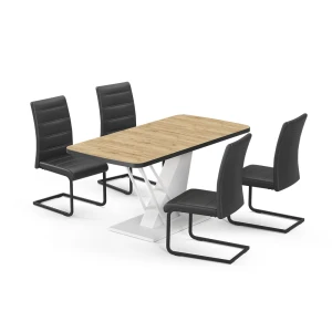 Spisebordssæt Fenaro Gylden eg/Hvid 120 x 80 cm med 4 spisestuestole, sort Vicco