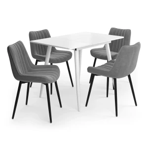 Spisebordssæt Beaver Hvid 110 x 70 cm med 4 stole, grå Vicco