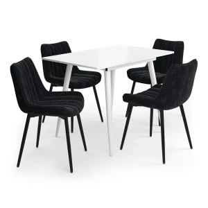Spisebordssæt Beaver Hvid 110 x 70 cm med 4 stole, sort Vicco