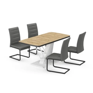 Spisebordssæt Fenaro Gylden eg/Hvid 120 x 80 cm med 4 spisestuestole, grå Vicco