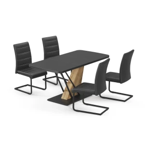 Spisebordssæt Fenaro Sort/Gylden eg 120 x 80 cm med 4 spisestuestole, sort Vicco