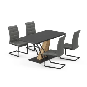 Esstisch-Set Fenaro Schwarz/Goldkraft Eiche 120 x 80 cm mit 4 Esszimmerstühlen, Grau Vicco