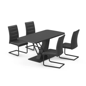Spisebordssæt Fenaro Sort 120 x 80 cm med 4 spisestuestole, sort Vicco