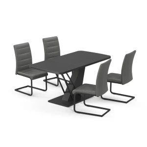 Spisebordssæt Fenaro Sort 120 x 80 cm med 4 spisestuestole, grå Vicco