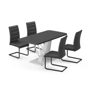 Spisebordssæt Fenaro Sort/Hvid 120 x 80 cm med 4 spisestuestole, sort Vicco