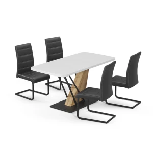 Esstisch-Set Fenaro Weiß/Goldkraft Eiche 120 x 80 cm mit 4 Esszimmerstühlen, Schwarz Vicco
