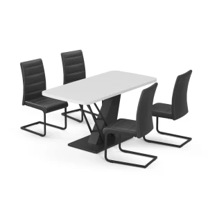 Spisebordssæt Fenaro Hvid/Sort 120 x 80 cm med 4 spisestuestole, sort Vicco