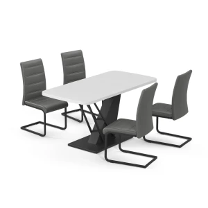 Spisebordssæt Fenaro Hvid/Sort 120 x 80 cm med 4 spisestuestole, grå Vicco