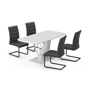Spisebordssæt Fenaro Hvid 120 x 80 cm med 4 spisestuestole, sort Vicco