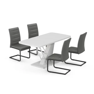 Spisebordssæt Fenaro Hvid 120 x 80 cm med 4 spisestuestole, grå Vicco