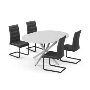 Spisebordssæt Loyd Hvid/Grå 120 x 120 cm med 4 spisestuestole, sort Vicco