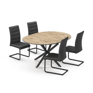 Conjunto de mesa de jantar Loyd Carvalho rústico/Preto 120 x 120 cm com 4 cadeiras de sala de jantar, pretas Vicco