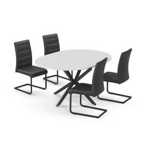 Spisebordssæt Loyd Hvid/Sort 120 x 120 cm med 4 spisestuestole, sort Vicco