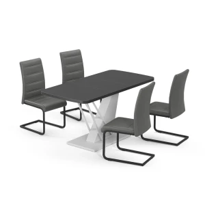Spisebordssæt Fenaro Sort/Hvid 120 x 80 cm med 4 spisestuestole, grå Vicco