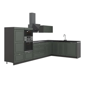 Hjørnekøkken Fame-Line Grøn guld Country/Antracit 347 x 207 cm, BP Antracit Vicco
