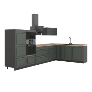 Hjørnekøkken Fame-Line Grøn guld Country/Antracit 347 x 207 cm, BP Eg Vicco