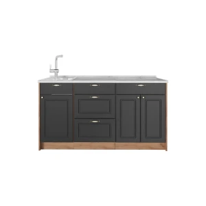 Køkkenenhed Fame-Line Anthrazit-Gold Landhaus 150 cm, BP Marmor Vicco