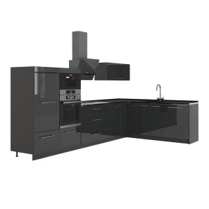 Hjørnekøkken Fame-Line Antracit højglans/Antracit 347 x 207 cm uden bordplade Vicco