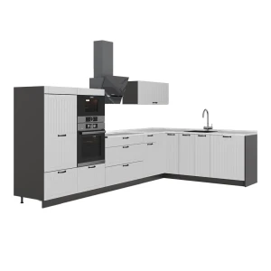 Hjørnekøkken Fame-Line Hvid landhus/Antracit 347 x 207 cm, BP Marmor Vicco