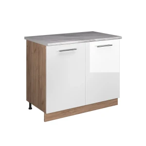 Spülenunterschrank Fame-Line Weiß Hochglanz/Goldkraft Eiche 100 cm, AP Marmor Vicco