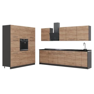 Kitchenette Fame-Line Carvalho dourado/antracite 460 cm, AP Antracite Vicco